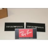 Armani & Ray Ban metal retail signage 18cm x 8cm