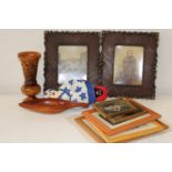 A good box of misc items including 2 Victorian wooden picture frames