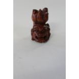 A signed Chinese box wood netsuke