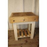 A quality heavy wooden butchers block 76x61x87cm Collection Only