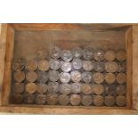 A wooden box full of old one pennies (473)