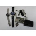 A selection of assorted watches & straps along with a silver medal & pen knives etc. Sold as seen