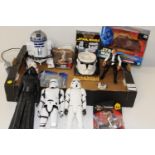 A box full of assorted Star Wars models etc