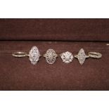 Six vintage silver & marcasite rings