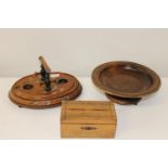 A selection of treen items the bowl is musical.