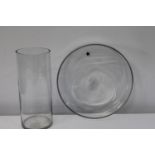 Two large pieces of contemporary glass (small chip to rim of tall vase) bowl 34cm in diameter & Vase