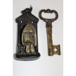 A vintage cast door knocker & old key