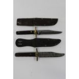 Two similar small six inch Bowie knives made by William Rogers of Sheffield (WW2 era)