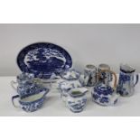 An assortment of antique blue & white bone china