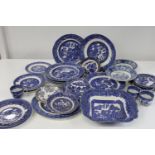 A box full of vintage blue & white bone china Collection Only