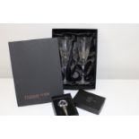 Two boxed Thomas Webb crystal glasses & boxed crystal bottle stopper