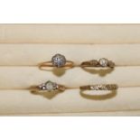 Four assorted 9ct gold rings 3.7 grams in total