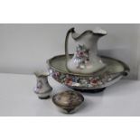 An Edwardian Palissy four piece bedroom wash stand set (bowl 49x34cm) Collection Only