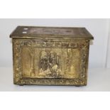 A vintage brass bound coal box 42cm x31cm x 29cm