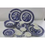 A selection of vintage blue & white bone china.Barretts 30 pieces Collection Only