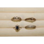 Four assorted 9ct gold rings 6.5 grams in total