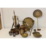 A selection of vintage brass ware etc