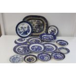 A large box of vintage blue & white bone china including John Stephens & Sons, Booths.