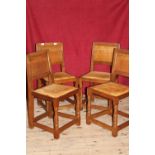 Four Robert (Mouseman) Thompson late 1950's early 60's oak dining chairs with the trademark mouse on