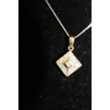A 9ct white gold necklace & pendant with white stones
