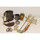 A job lot of brass ware & other items (including trench art)