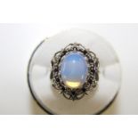 A large silver & opalite ring size L 1/2