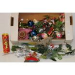 A box of vintage Xmas decorations