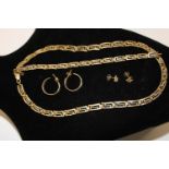 A gold on silver Necklace, bracelet & earring set