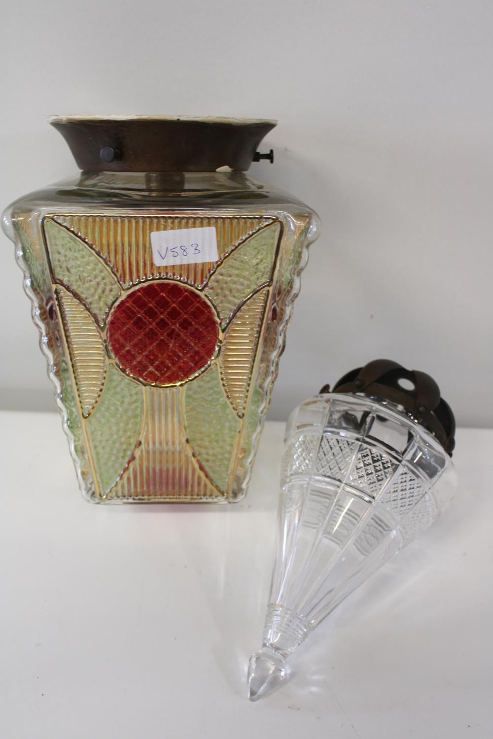Two quality vintage glass light fittings h25cm & h26