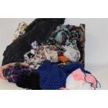 A box of vintage Ladies scarfs most are new with tags & other items. some high street brands