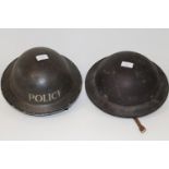 Two WW2 period tin helmets one by Hobson & Son London