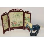 A Oriental table screen & ceramic Tang horse