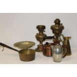 A selection of vintage brass & copper ware etc