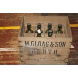 A vintage wooden advertising bottle crates & bottles