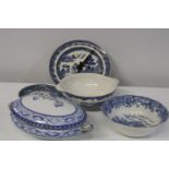 A selection of vintage blue & white bone china (as found)