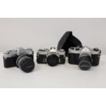 Two Olympus cameras OM-1, OM30 & Pentax Asahi camera