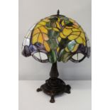 A large Tiffany style lamp base & shade (some slight damage to the shade) h70cm shade dia 51cm,