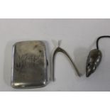 Two pieces of hallmarked silver & a novelty vesta case in the form of a rat