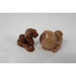 Two hand carved boxwood netsukes