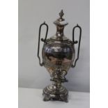 A quality antique electroplated hot water urn/samovar by James Dixon & son (slight damage) h48cm