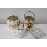 Two vintage biscuit barrels & two other collectables