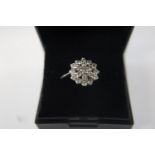 A 9ct gold large white stone cluster ring size R 1/4