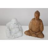A antique Chinese 'Blanc de Chine' Buddha along with a seated hand carved wooden Buddha 18cm &