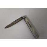 A Victorian silver bladed & MOP folding fruit knife, hallmarked for Sheffield 1880 with owners named