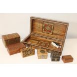 A selection of vintage boxes including a back gammon board & pieces