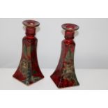 A pair of Chinese hand painted candle sticks h22cm