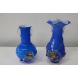 Two Murano style blue vases tallest 23cm