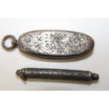A hallmarked silver vesta case (hallmarked London 1892) & Sterling silver propelling pencil