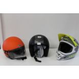 Three assorted crash helmets (sold as seen)