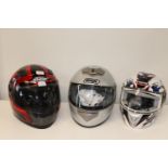 Three assorted crash helmets (sold as seen)